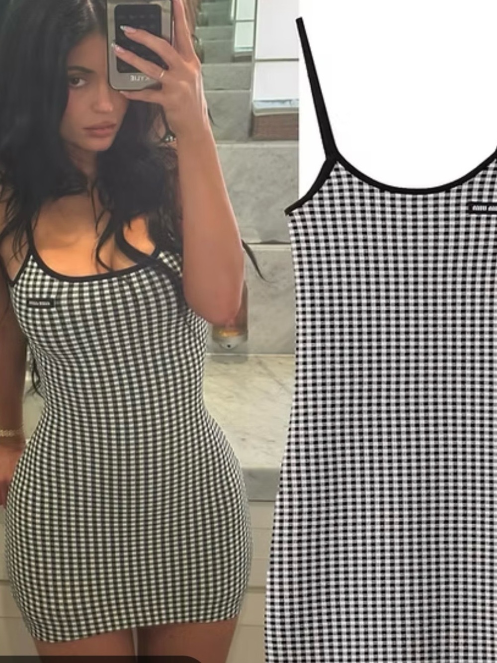 Miu Miu Black and White Gingham Mini Slip Dress